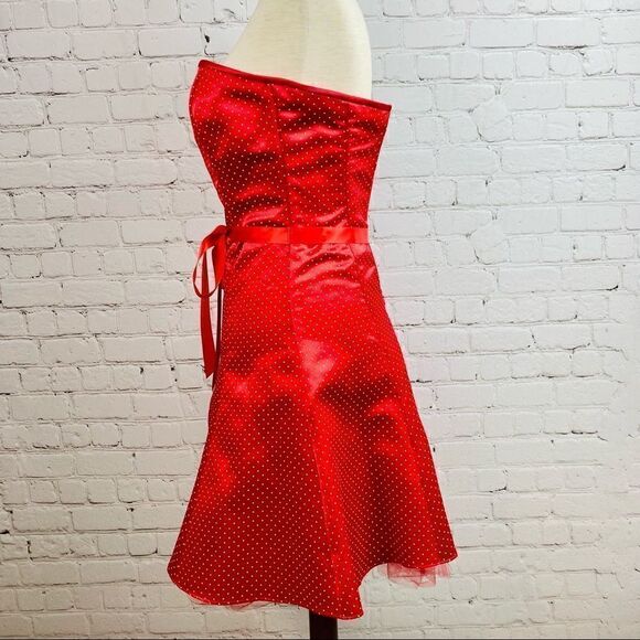 VTG 90s Gunne Sax Jessica McClintock Red Polka Dot Tulle Mini Dress - Picture 5 of 12